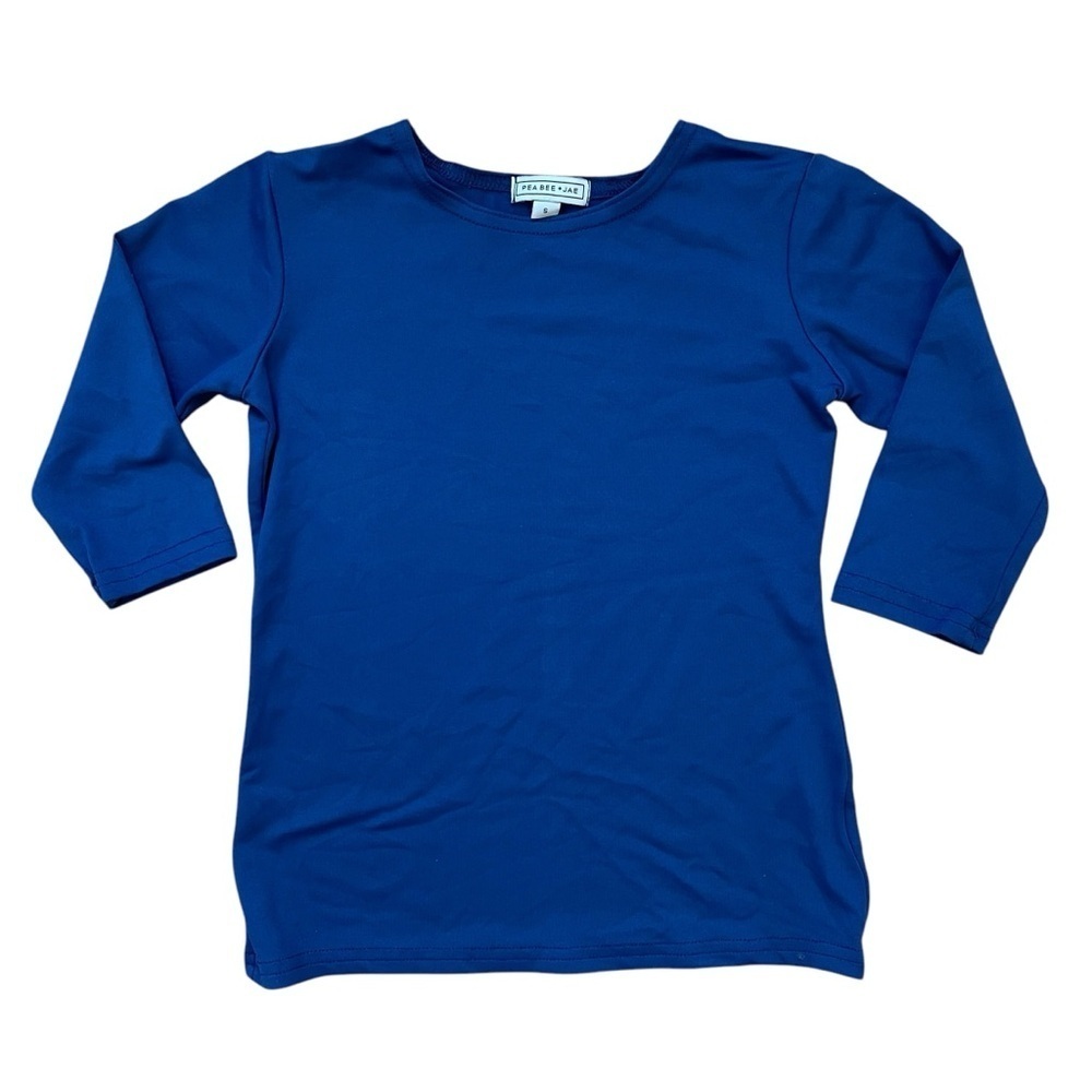 4/$25 Pea Bee & Jae Blue Shell 3/4 Sleeve Tee Shirt Girls Small Slim Fit Stretch